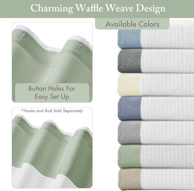 Madison Park Spa Waffle Weave Long Shower Curtain, 72 x 78, Sage Green | Striped, Pieced Fabric Design, 3M Scotchgard Moisture Management, Hotel Quality, Modern, for Bathroom, OEKO-TEX Certified