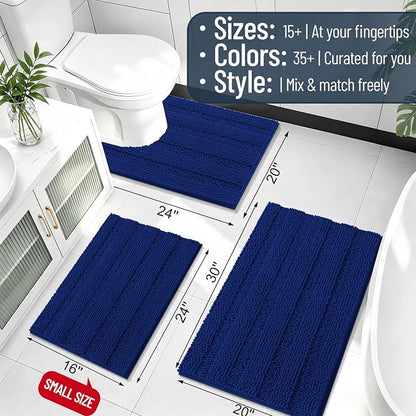 Smiry Thick Chenille Bathroom Runner Rugs 59x20, Absorbent Bath Mat, Navy | Quick‑Dry & Machine Washable, Non‑Slip Bath Carpet, Soft Striped Bath Rugs for Tub & Shower, Modern Home Decor Accessories