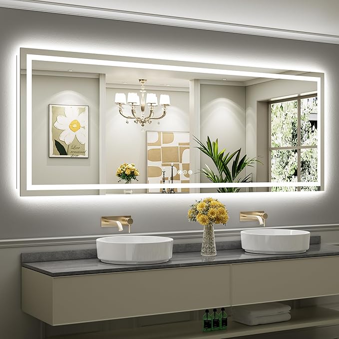 96x36 Inch LED Bathroom Mirror with Lights, Backlit & Front Lit, Anti-Fog Lighted Bathroom Vanity Mirror for Wall, Memory Function, Dimmable, HD Tempered Glass, Shatter-Proof
