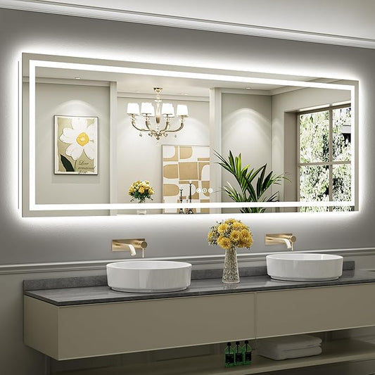 96x36 Inch LED Bathroom Mirror with Lights, Backlit & Front Lit, Anti-Fog Lighted Bathroom Vanity Mirror for Wall, Memory Function, Dimmable, HD Tempered Glass, Shatter-Proof