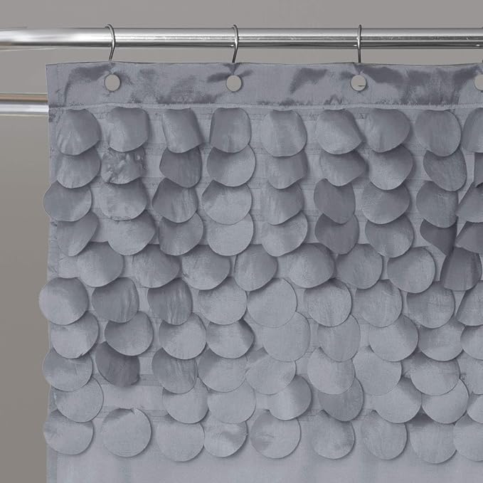 Lush Decor Lillian Shower Curtain | Textured Shimmer Circle Design Bathroom, 72” x 72”, Gray