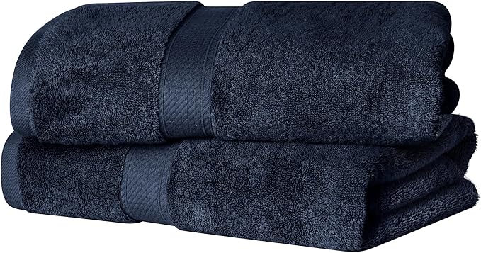 SUPERIOR Egyptian Cotton Plush & Absorbent, Bath Towel Set of 2, Navy Blue | Quick Dry, Soft Luxury Towel Set, Bath Essentials for Bathroom, Guest Bath, Spa, 2 Piece Bath, Madeline Towels