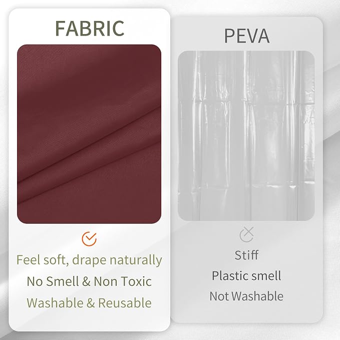 ALYVIA SPRING Waterproof Fabric Shower Curtain or Liner Burgundy Red, 72x72 | 3 Magnets, Soft Cloth & Hotel Quality, Machine Washable, Light-Weight, Standard Size