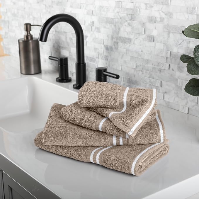 Lavish Home Bathroom Towels Set, Bathroom Essentials, Taupe, Set of 8 | Includes 2 Bath Sheets, 2 Hand Towels, 2 Wash Cloths, 2 Fingertip Sheets, Soft 575 GSM Cotton Set for Shower, Gym, Dorm, Spa