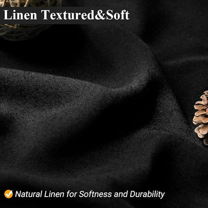 72 Inch Black Linen Shower Curtain, Linen Textured Weighted Cloth Fabric Boho Shower Curtain for Bathroom, Water Repellent, Simple Hotel Spa Luxury Bathroom Decor, 72x72