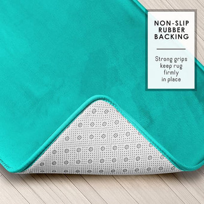 Clara Clark 2 Piece Bathroom Rugs, Velvet Memory Foam Bath Mat Set, Non-Slip Bath Rugs, Machine Wash, Dries Quickly, Ultra Soft Plush Bath Mats for Bathroom, 20 x 32 + Contour, Teal Blue