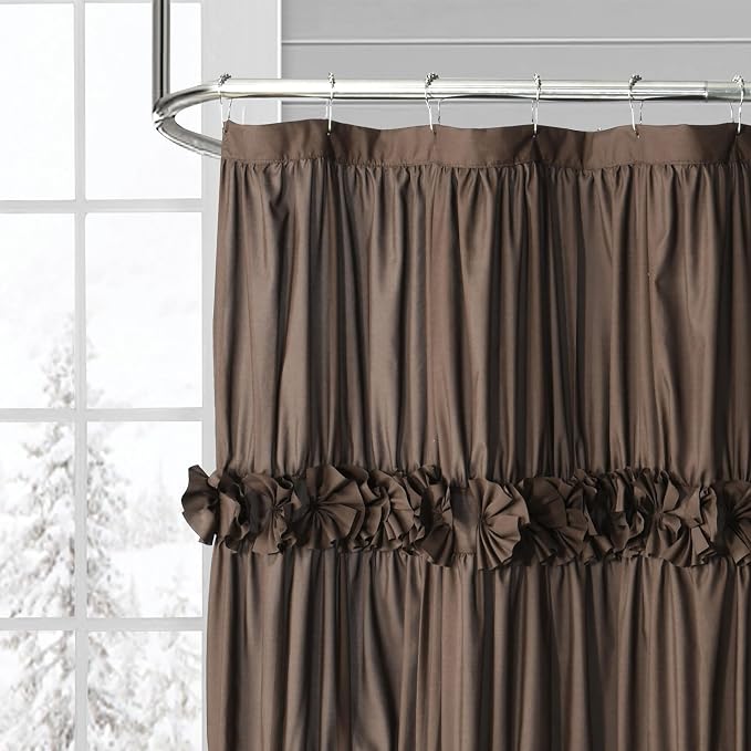 Homechoice Decor Victorian Chocolate Ruffle Shower Curtain 72" W x 72" H | Vintage Handcrafted Bow Tie Bath Curtain for Master Bathroom, Ruched Microfiber Bathroom Curtain with 12 Buttonholes (LQ-10)