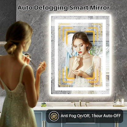 24x32 Inch LED Bathroom Mirror with Lights, Backlit & Front Lit, Anti-Fog Lighted Bathroom Vanity Mirror for Wall, Memory Function, Dimmable, HD Tempered Glass, Shatter-Proof
