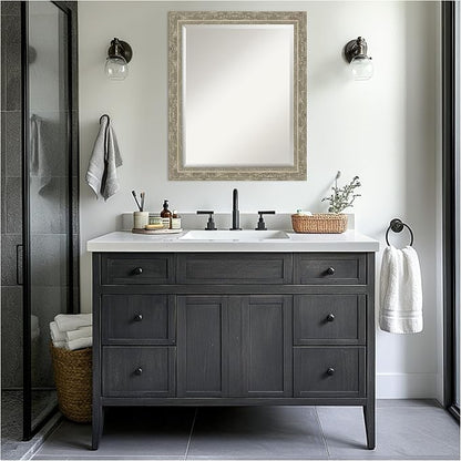 Amanti Art Silver Bathroom Mirror for Over Sink, 26x32 Filigree Silver Rectangle Vanity Mirror, Large Traditional Frame, Hangs Horizonally and Vertically, Bathroom Wall Decor, Beveled Edge