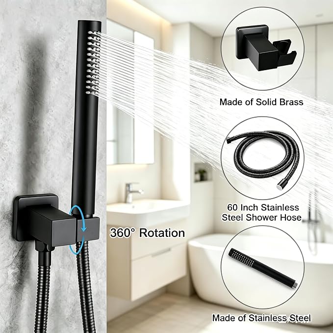 Matte Black Shower Faucet Set Rainfall 10 Inch Shower Head and Handle Set Bathroom Rain Shower System Wall Mounted Shower Fixture Include Shower Valve and Trim Kit