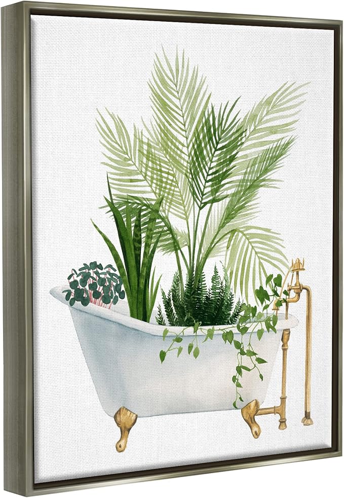 Vintage Tub Botanical, 16 x 20 Inch Canvas in Floater Frame | Stupell Industries · By Grace Popp · Ready to hang · Great for bathroom or laundry room · Made in USA