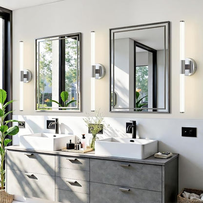 Bathroom Vanity Lights Chrome LED Vanity Lights Modern 24" | 360° Bright Lighting, Dimmable Vanity Light Bar, Hardwired Wall Lights 4000K Natural White for Mirror