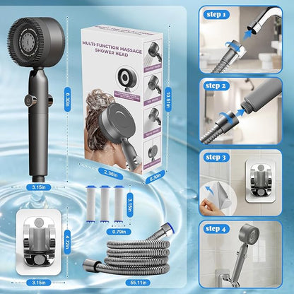 Filtered Shower Head with Handheld, High Pressure Water Flow and Multiple Spray Modes Shower Head with Filter, Power Wash for Hard Water,Showerhead with Wall Holder & ON/Off Switch for Pets Bath