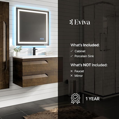 Joy 36 in. Rosewood Wall MountSingle Sink Bath Vanity with Porcelain Top and Integrated Sink