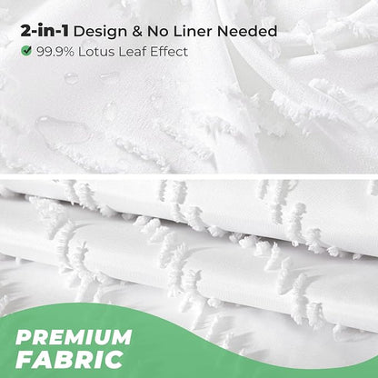 78 inch Shower Curtain Tall Shower Curtain 78 Inches Long White Tufted Chevron Striped Fabric Shower Curtains for Bathroom Modern Shabby Chic Waterproof Cloth Shower Curtains, White