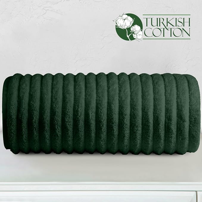 Elegant Comfort 100% Turkish Cotton Corduroy Ribbed Luxury Jumbo Bath Towel Ultra Soft - 35 x 70 Inch - Luxury Spa Premium Hotel Quality Highly Absorbent and Quick Dry Large Bath Towel, Hunter Green