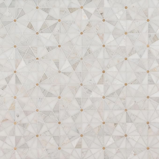 MSI Elegante Pinwheel Gold Natural Stone Mosaic Tile Sample, Mesh-Mounted, for Kitchen Backsplash, Bathroom, Floor, Shower, and Accent Wall