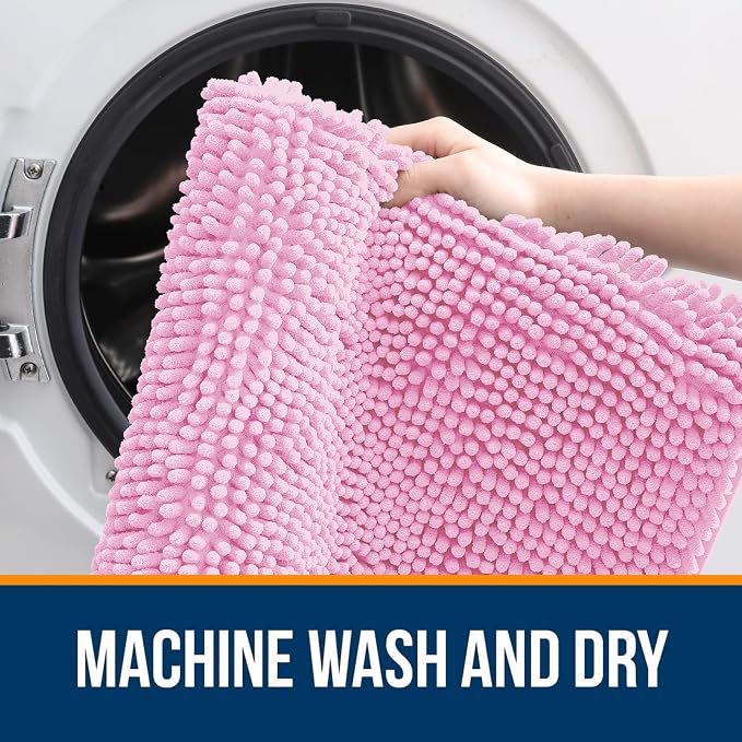 OLANLY Bathroom Runner Rugs 47x17, Extra Soft Absorbent Chenille Bath Rugs | Pink, Quick-Drying Rubber Backing, Machine Washable Long Bath Mat for Bathroom Floor, Tub and Shower, Home Decor Accessories
