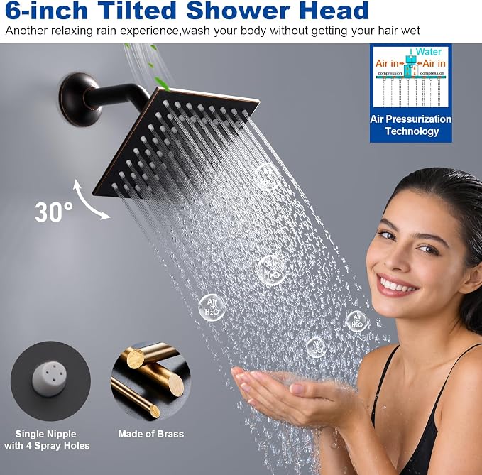 ENGA Oil Rubbed Bronze Dual Rain Shower Head System, 2 In 1 Functions Ceiling Mount 14x20inch LED Shower Head with 6 Inch Shower Head, Rainfall Waterfall Shower Faucet Set