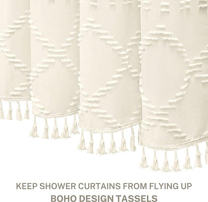 Siiluminisoy Cream Boho Woven Fabric Shower Curtain, 72 x 72 Tufted Chevron Textured Striped Modern Farmhouse Minimalist Cloth Curtain for Bathroom