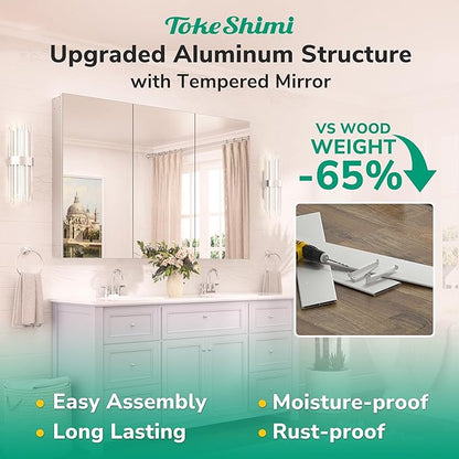 TokeShimi 14x18 Recessed Medicine Cabinet with Mirror Aluminum, Frameless Bathroom Mirror with Storage Stepless Adjustable, Silver Surface Mount Medicine Cabinet for Bathroom Farmhouse