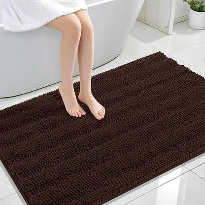 OLANLY Thick Large Bathroom Rugs 47x32, Soft Chenille Bath Rugs, Brown | Absorbent Striped, Rubber Backing, Machine Wash Dry, Bath Mats for Bathroom Floor, Tub and Shower, Home Decor Accessories