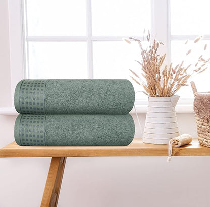 GLAMBURG 100% Cotton 2 Pack Oversized Bath Towel Set 28x55 Inches, Ultra Soft Highly Absorbant Compact Quickdry & Lightweight Large Bath Towels, Ideal for Gym Travel Camp Pool - Jade