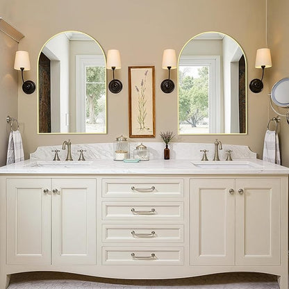 Vanity Bathroom Mirror for Wall, 2 Pack 30"x20" Arched Bathroom Mirror for Over Sink, Arched Metal Frame for Bedroom, Living Room, Entryway, Hanging or Leaning, Gold