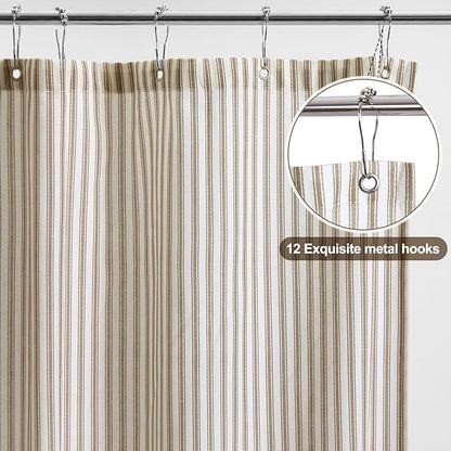 Stripe Cotton Toile Shower Curtain Ticking Stripes Woven Print Curtain Bathroom Decor for Traditional and Contemporary Style Kitchen Bath Home (Brown and White,72 x 72 Inches,Stripe)