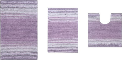 Home Weavers 100% Cotton Gradiation Collection Bathroom Décor | Washable Rug | Bathroom Mat | Kitchen Mat | Bathroom Rug Set | Bath Mat Set | Bath Floor Mat Non Slip, 3 Piece Set with Contour, Purple