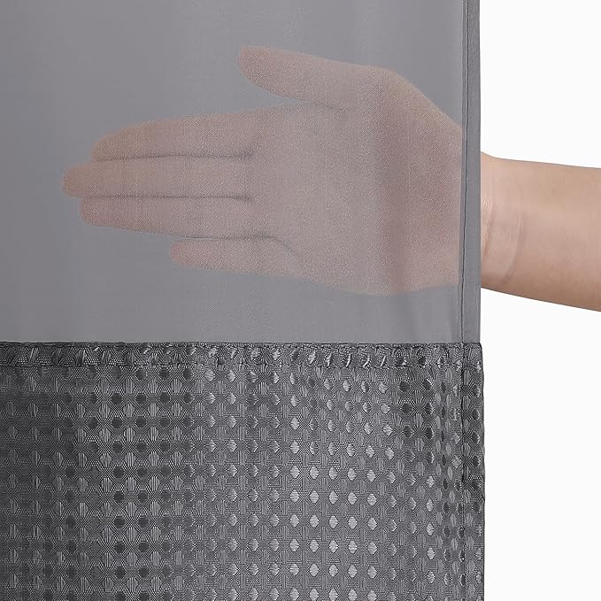 Americanflat 72x75 Hookless Waffle Pattern Shower Curtain - Water-Resistant Long Shower Curtain with Sheer Panel, Snap-in Liner, and Durable Grommets - 100% Polyester - Dark Grey