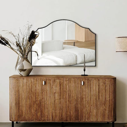 Besdomus Black Wooden Vanity Mirror: 32"x24" Bathroom Mirrors for Over Sink | Scalloped Modern Minimalist Decorative Wall Mirror for Dresser/Mantel/Bedroom/Entryway/Fireplace/Nightstand/Dining Room