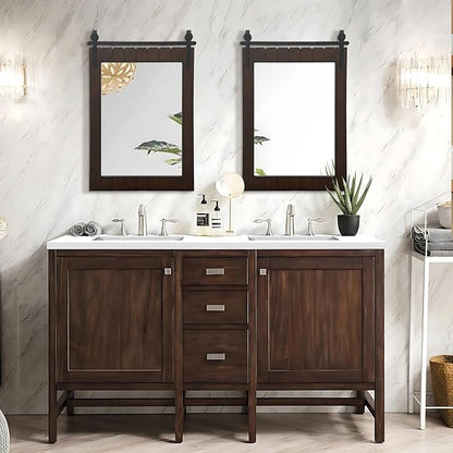 Besdomus Large Bathroom Farmhouse Mirror: 24"x36" Dark Brown Barn Door Solid Cedar Wood Frame Vanity Mirror - Wall Mounted Mirror for Hallway/Living Room/Bathroom - Rustic Decor for Fashion-Conscious