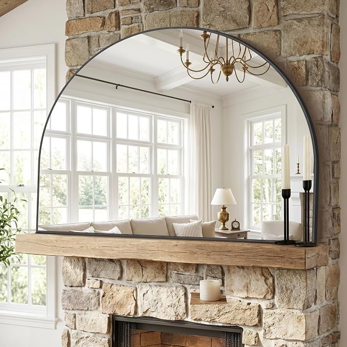 Arched Bathroom Mirror 40" W x 30" H, Bathroom Mirror for Over Sink, Wide Wall Vanity Mirror with Aluminum Frame & Tempered Glass, Ideal for Mantel, Entryway, Bedroom, Living Room, Black