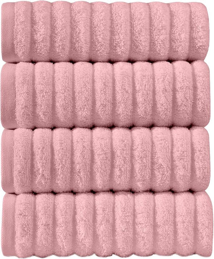 Elegant Comfort Luxury 100% Turkish Cotton Corduroy Ribbed 4 Pack Hand Towel Set 16 x 28 Inch - Absorbent, Super Soft, Quick Dry, Premium Towels for Bathroom, Gym, Spa and Hotel Use, Dusty Rose