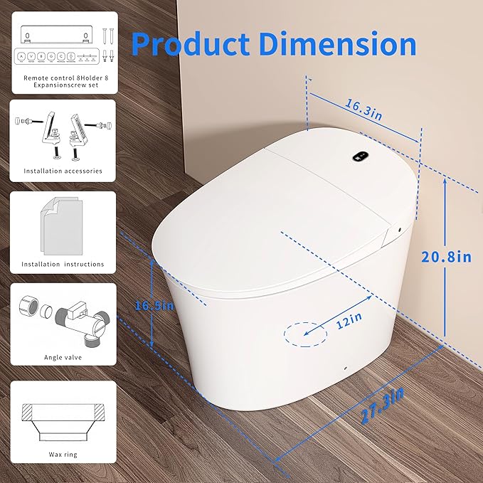Smart Toilet with Bidet Built in, Elongated Japanese Toilet with Powerful Flusht, Heated Bidet ADA Comfort Height, Dryer, Deodorizer, Night Light