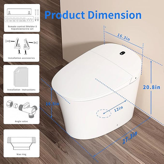 Smart Toilet with Bidet Built in, Elongated Japanese Toilet with Powerful Flusht, Heated Bidet ADA Comfort Height, Dryer, Deodorizer, Night Light