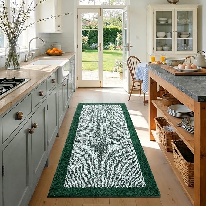 48x24 Long Bathroom Rugs Non Slip Washable,Large Bath Rugs for Bathroom Floor Tub,Soft Absorbent Quick Dry Bath Mats for Shower, Bathtub, Home Decor, Dark Green