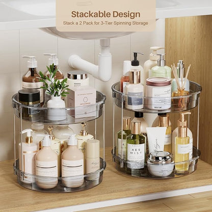 LAMU 12 inch 2 Tier Lazy Susan Turntable Organizer Rotating Spice Rack Organization for Cabinet, Kitchen, Pantry, Countertop, Bathroom, Vanity, Medicine Cabinet Organizer, Grey