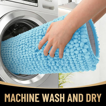 OLANLY Thick Chenille Small Bathroom Rugs Mats 24x16, Sky Blue | Soft Absorbent Bath Rugs, Rubber Backing, Machine Wash Dry, Bath Mats for Bathroom, Tub and Shower, Home Decor Accessories