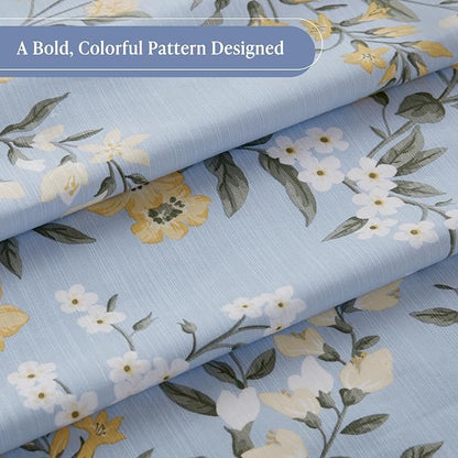 Martha Stewart Meadow Floral Shower Curtain for Bathroom, 72 x 72, Blue | Adds Privacy, Machine Washable, Farmhouse, OEKO-TEX Certified, Cotton-Rich Slub Texture