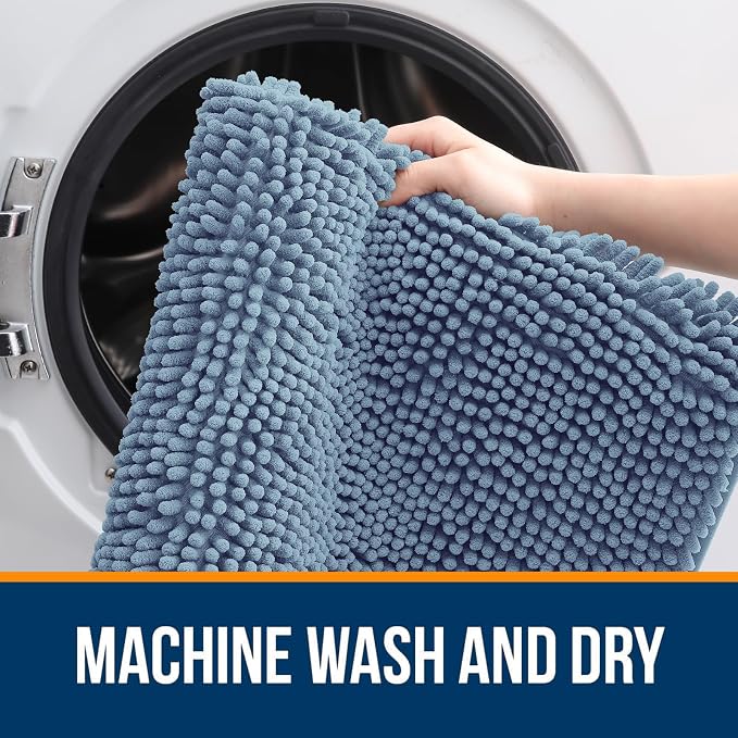 OLANLY Bathroom Runner Rugs 45x27, Extra Soft Absorbent Chenille Bath Rugs | Airy Blue, Quick-Drying Rubber Backing, Washable Long Bath Mat for Bathroom Floor, Tub and Shower, Home Decor Accessories