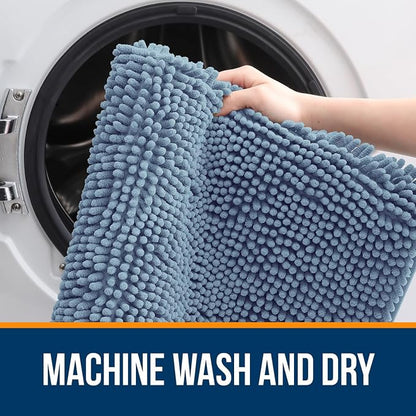 OLANLY Bathroom Rugs 34x21, Extra Soft Absorbent Chenille Bath Rugs | Airy Blue, Quick-Drying Rubber Backing, Machine Washable Bath Mat for Bathroom Floor, Tub and Shower, Home Decor Accessories