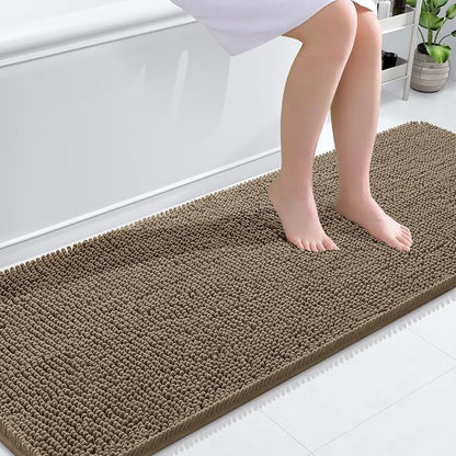 OLANLY Bathroom Runner Rugs 70x24, Extra Soft Absorbent Chenille Bath Rugs | Tan, Quick-Drying Rubber Backing, Machine Washable Long Bath Mat for Bathroom Floor, Tub and Shower, Home Decor Accessories