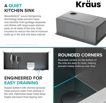 KRAUS Kore Workstation 27-inch Undermount 16 Gauge Black Stainless Kitchen Sink, Single Bowl Kitchen Sink in PVD Gunmetal Finish with Accessories, KWU110-27-PGM