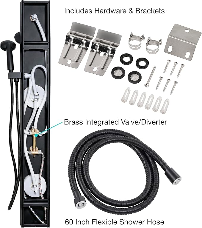 Dura Faucet (DF-SA914-MB) Premium RV Shower Panel Column – Matte Black, 4 Spray Options with Adjustable Body Sprayers, Overhead Shower & Handheld Wand – Water-Saving, Easy Install RV Shower System