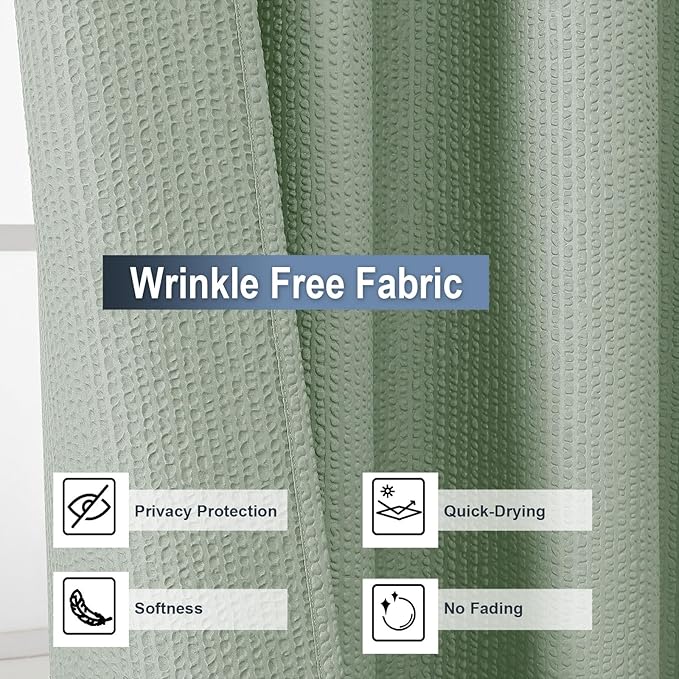 Sage Green Shower Curtain for Bathroom 84 Inches Eatra Long, 3D Embossed Textured Cloth Waffle Shower Curtain, Modern Luxury Hotel Style, Water Repellent, Machine Washable, 72X84, Sage Green