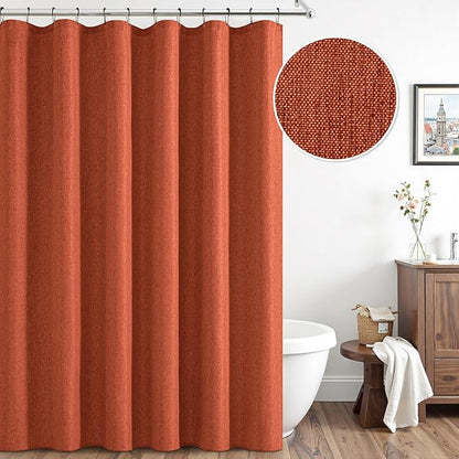 ANRODUO Fall Burnt Orange Long Linen Shower Curtain, 96 Inch Fabric Shower Curtain with 12 Metal Hooks, Waterproof Heavy Duty Polyester, Button Hole Design, Machine Washable for Bathroom, W72xL96