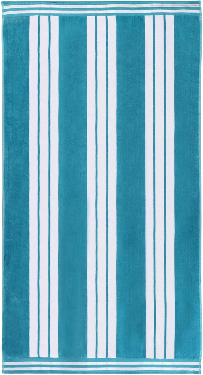 Superior Cotton Cabana Striped Beach Towels, Colorful Towels for Adult, Kid, Pool, Swimming, Sand, Travel, Large Oversized, Absorbent, Fast Drying, Bath Basics, Cabana Collection, 1 Piece, Turquoise