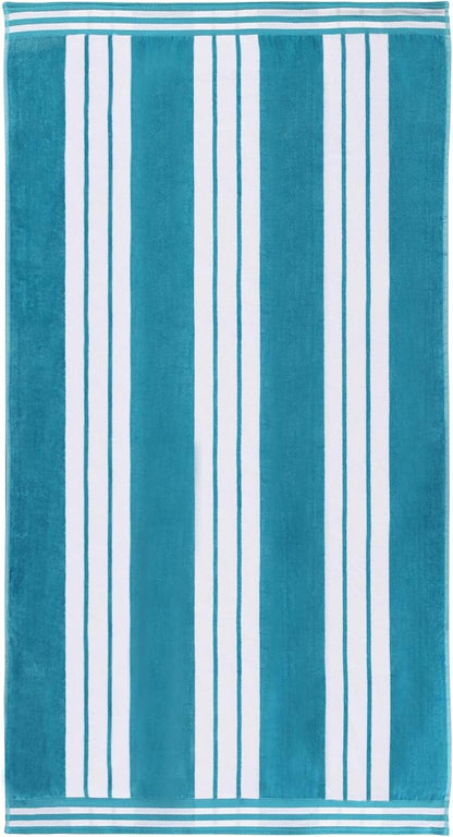 Superior Cotton Cabana Striped Beach Towels, Colorful Towels for Adult, Kid, Pool, Swimming, Sand, Travel, Large Oversized, Absorbent, Fast Drying, Bath Basics, Cabana Collection, 1 Piece, Turquoise